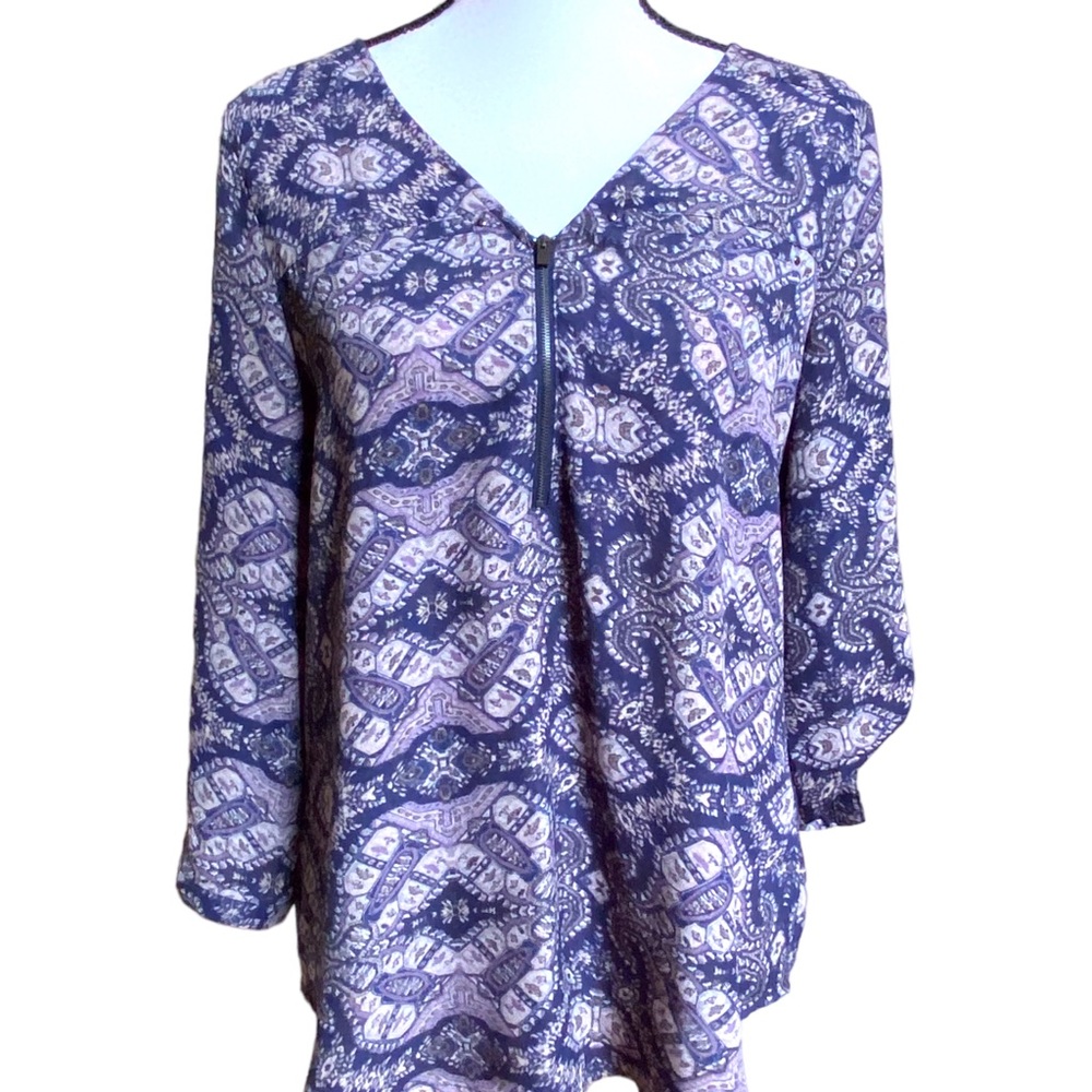 Maurices Navy & Plum V-Neck Quarter Zip Blouse